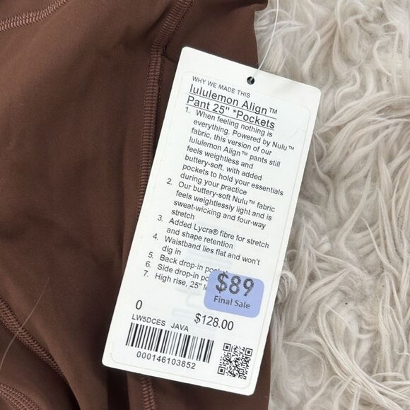 Lululemon align crops with pockets sz 0 Java NWT - Picture 2 of 7
